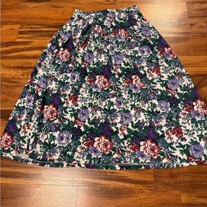 Floral A-Line Skirt - Purple, Red, Green